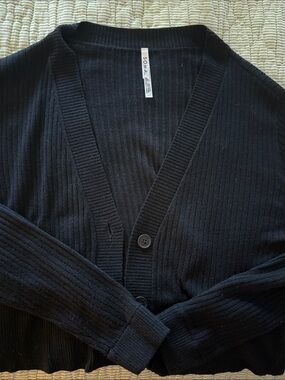 Soma Black Ribbed V-Neck Button Cardigan